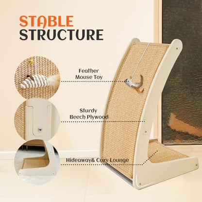 PETKARAY Cat Scratcher, Sisal Cat Scratch Pad, Curved Scratching Board for Indoor Kitty, Floor Mounted Scratcher with Mouse Toy Catnip - Image 3