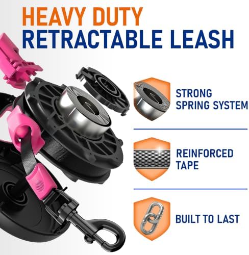 20.1 ft Retractable Dog Leash for Dogs 10–100 lbs - Heavy Duty Tape Leash with Strong Nylon Tape - 360° Swivel Control - One-Click Brake & Lock - Ergonomic Non-Slip Grip for Safe & Easy Daily Walks PK - Image 6