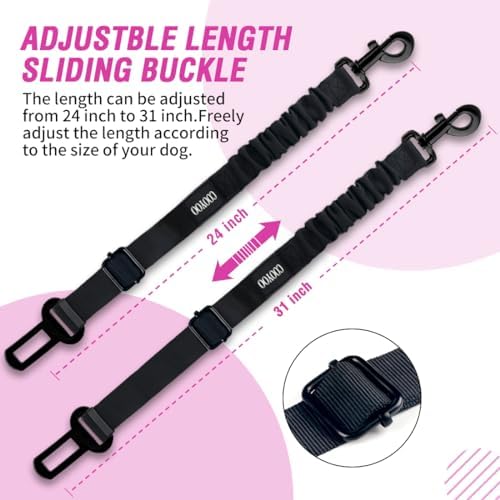COOYOO Dog Seat Belt,3 Piece Set Retractable Dog Car Adjustable Seatbelts for Vehicle Nylon Pet Safety Heavy Duty & Elastic & Durable Car Harness for Dogs - Image 5