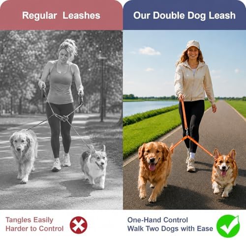 Double Dog Leash Padded Handle 360°Swivel No Tangle Dual Leash for Two Dogs - Image 6