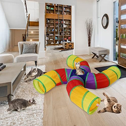 Bemodst S-Type Cat Tunnel, 2 Way/3 Way/4 Way/5 Way Collapsible S-Shape Small Animal Tubes Kitty Tunnels Interactive Maze House Toy with Storage Bag for Kitten Puppy Rabbit Guinea Pig (Rainbow-4 Way) - Image 5