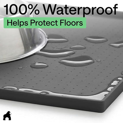 GORILLA GRIP 100% Waterproof Raised Edge BPA Free Silicone Pet Feeding Mat, Dog Cat Food Mats Contain Spills Protects Floors, Placemats for Cats and Dogs Water Bowl, Pets Accessories 23x15 Charcoal