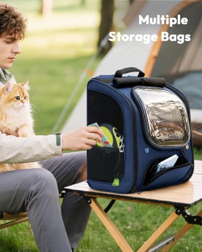 Pecute Cat Backpack Carrier,Large Space Cat Bubble Backpack,Ergonomic,Blue - Image 7