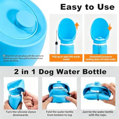Dog Water Bottle, Silicone Foldable Pet Water Bottle, 550ml (18.6oz), Grey - Image 3