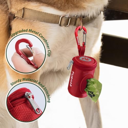 FURHAB Dog Poop Bag Holder for Leash with Carabiner Clip Soft Fabric - Image 2