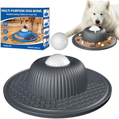 2-in-1 Dog Slow Feeder Bowl & Lick Mat with 2 Rotatable Balls, No-Slip Silicone Anxiety Relief Treat Mat for Dogs & Cats, Dishwasher Safe (Gray) by Unknown