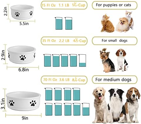 Sweejar Ceramic Dog Bowls with Paw Pattern, Dog Food Dish for Small Dogs, Porcelain Pet Bowl for Water 16 Fl Oz (White) - Image 6