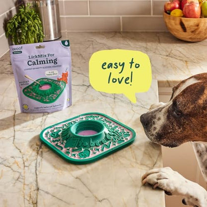 Woof Lick Mat and Calming LickMix Starter Pack Bundle - Dog Enrichment and Spread - Slow Feeder Mat with Non-Slip Design - Delicious, Lower Calorie Mix -Green - Image 7