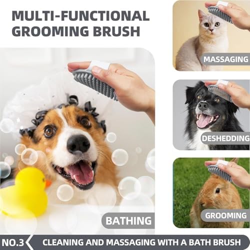 6-in-1 Grey Pet Grooming Kit: Hair Brush, Towel, Washing Gloves, Slicker Brush, and Shampoo Scrubber for Dogs and Cats - Image 4