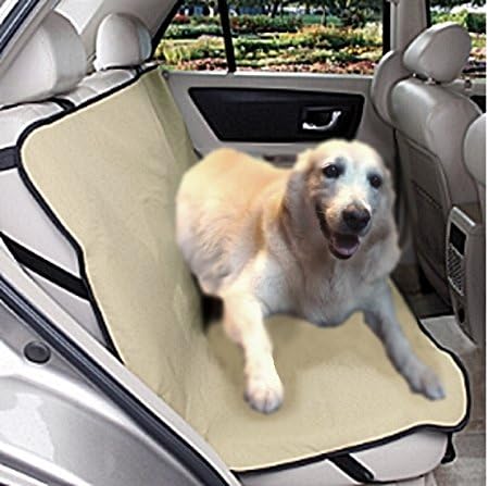 Extra Tough Guarded Khaki Fabric Tan Color Car, SUV, Vans, Truck Pet Dog Cat Seat Covers for Back Seats and Cargo One Size Fits Most for Dogs size Small Medium Large XL (Back Seat 58''x42'')