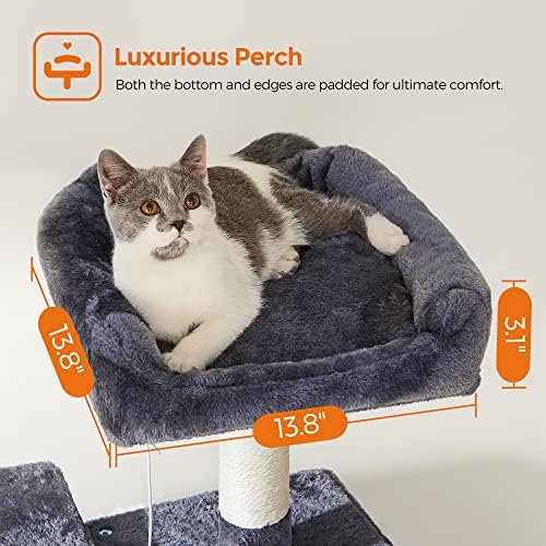 Feandrea Cat Tree, 54.2-Inch Cat Tower, Multi-Level Condo, Smoky Gray - Image 5