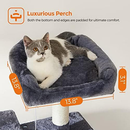 Feandrea Cat Tree, 54.2-Inch Cat Tower, Multi-Level Condo, Smoky Gray - Image 5