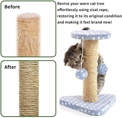 Cat Natural Sisal Rope 8mm 98-Feet for Scratching Post Tree Tower Replacement Repair and Replace, DIY Hemp Twine Rope for Cat Scratching Furniture Window Perch and Crafts Gardening Home Decorating - Image 6