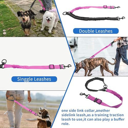 YAODHAOD Double Dog Leash,Two Dog Leash Splitter, No Tangle 360° Swivel Rotation Reflective Lead, Adjustable Length Bungee Heavy Duty Walking Training Dual Extension (Black + Rose red) - Image 4