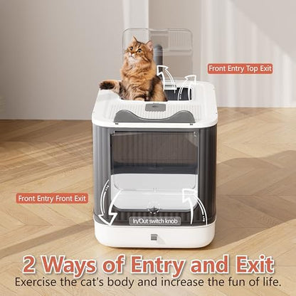 Covered Cat Litter Box with Lid for Kitten to Medium, Grey-White - Image 6