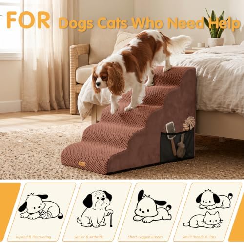 Topmart High Density Foam Dog Steps 5 Tiers, Extra Wide Deep Pet Steps - Image 5