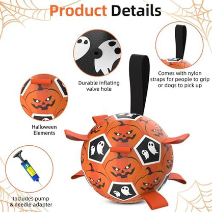 Diman Halloween Dog Toys, 7 Inch Dog Balls, Dog Soccer Ball with Straps - Image 4