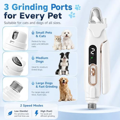 2-in-1 Dog Cat Nail Clippers & Grinder with LED Light, Pet Nail Trimmer with Splash Guard & Safety Lock, 2 Speeds USB Rechargeable Quiet Paw Nail Cutter for Large Medium Small Dogs Cats (White) - Image 4