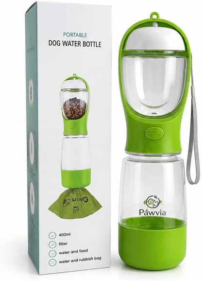 Portable Dog Water Bottle with Food Container, Leak-Proof Travel Water Dispenser, 500ml Water & 100g Food, Green by Unknown