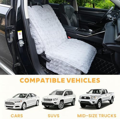Dog Car Seat Cover, Waterproof Plush Pet Seat Protector, Gray, Front Seat - Image 2