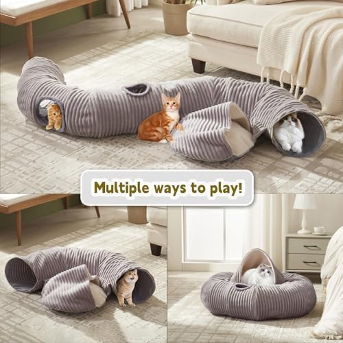 Cat Tunnel Bed for Indoor Cats,Cat Donut Tunnel Toy with Washable Circle Cushion,Blackout Tent, Multifunctional Playground Toys Hideplace for Kitty, Puppy, Rabbit,Ferret - Image 2