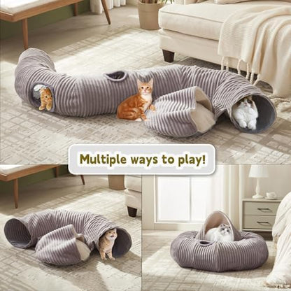 Cat Tunnel Bed for Indoor Cats,Cat Donut Tunnel Toy with Washable Circle Cushion,Blackout Tent, Multifunctional Playground Toys Hideplace for Kitty, Puppy, Rabbit,Ferret - Image 2