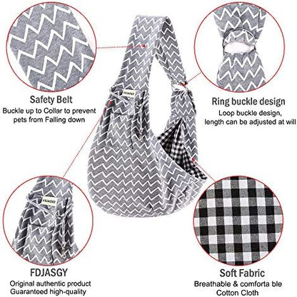 FDJASGY Small Pet Sling Carrier-Hands Free Reversible Pet Papoose Bag Tote Bag with a Pocket Safety Belt Dog Cat for Outdoor Travel (Gray Stripe) - Image 4
