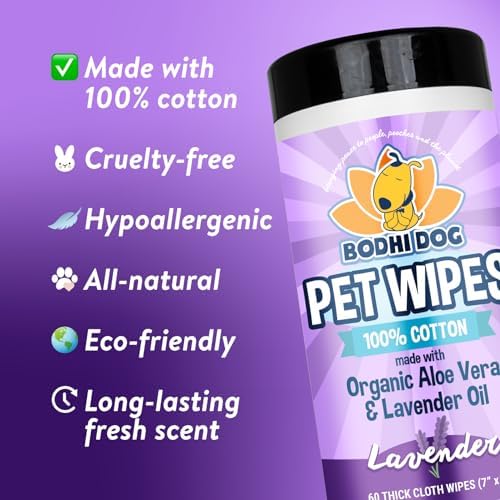 Bodhi Dog Pet Wipes - Grooming, Cleaning and Deodorizing Wipes for Dogs & Cats - No Parabens or SLS - Large, Thick, Wet Wipes - Wipe Away Pet Odors & Refreshes Coat - Lavender Scent (60 Count) - Image 2