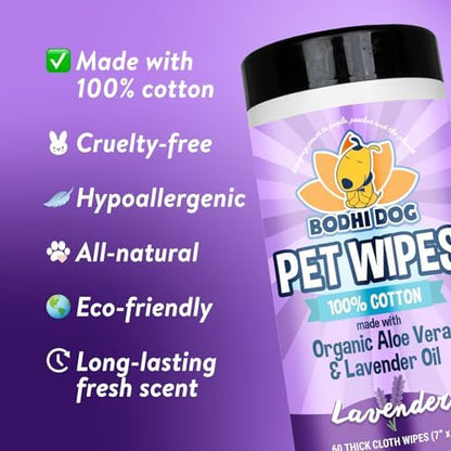 Bodhi Dog Pet Wipes - Grooming, Cleaning and Deodorizing Wipes for Dogs & Cats - No Parabens or SLS - Large, Thick, Wet Wipes - Wipe Away Pet Odors & Refreshes Coat - Lavender Scent (60 Count) - Image 2