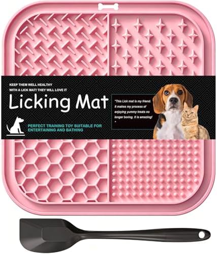 Licking Mat for Dogs & Cats with Suction Cups, 1 Pack Square Dog Slow Feeder Lick Pat for Anxiety Relief Boredom, Dog Toys to Keep Them Busy, Pets Bathing Training Grooming Mat 7.8 * 7.8 inches by Unknown