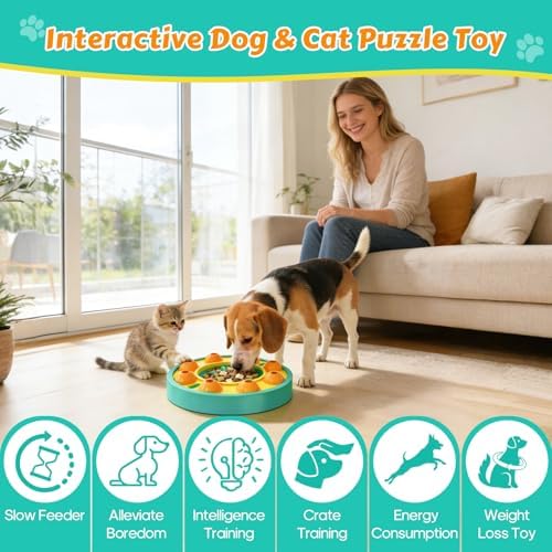 Dog Food Puzzle Toys Interactive Game Toy for IQ Training Enrichment Dog Food Puzzle Slow Feeder for Small, Medium Dogs and All Cats (Blue Bowl) - Image 6