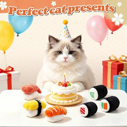 CiyvoLyeen Plush Sushi Catnip Toys for Indoor Cats 6 Pack - Image 6