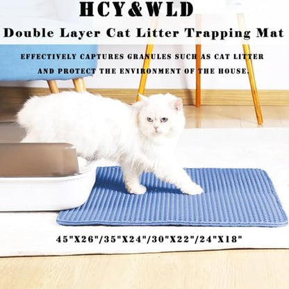 Cat Litter Mat, Double Layer Cat Litter Box Mat (24x18 Inch, Blue) - Image 2