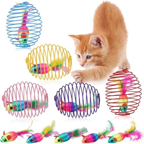 Jecery 5 Pcs Cat Toys Spring,Mouse, Rainbow Color by Jecery