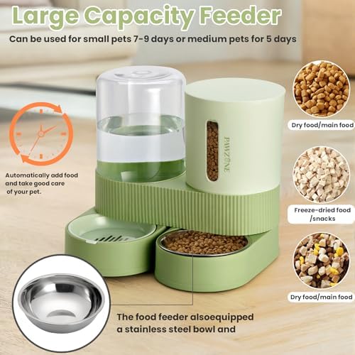 Automatic Cat Feeder Stainless Steel Water Dispenser Gravity Food Feeder and Waterer Set with Pet Food Bowl for Small Medium Kitten Puppy Pets Large Capacity(Green) - Image 3