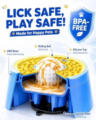 Interactive Slow Feeder Dog Bowl with Rolling Lick Ball for Liquid Treats - Image 6