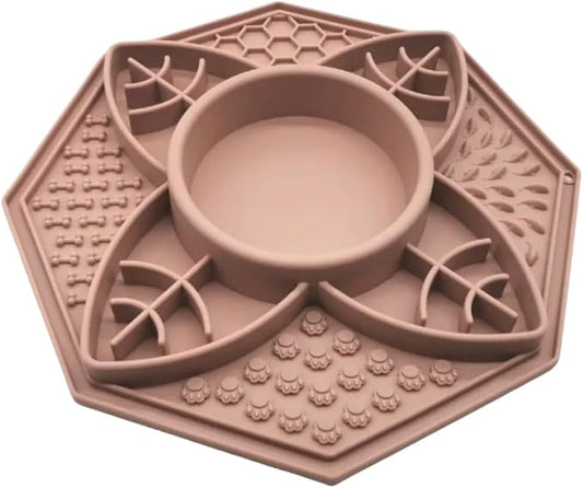 Mandala Slow Feeder Bowl Grub Lick Mat for Dogs & Cats with Suction Cups- Silicone Mandala Slow Feeder Lick Mat Dog Bowl - Non Slip Dog Bowl for Small Medium Large Breed (Dusty Rose)