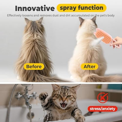 Cat Steam Brush for Shedding, 4 in 1 Rechargeable Steam Brush for Cats and Dogs, Anti-Static, Massage, flea comb for cats& Pet Removal Hair Glove,Shedding & Combing All In One!(Pink) - Image 3