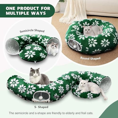 Cute Round Cat Tunnel for Indoor Cats, Green Flower - Image 2