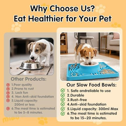 Slow Feeder Dog Bowls & Lick Mat for Liquid and Thick Treat, Upgraded Anti-Slip Dog Lick Bowl with Interactive Rolling Ball, 6/7 Cup Yogurt Pup Licking Toy for Large Medium Small Dogs and Cats, Blue - Image 4