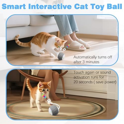 Upgraded 2.36 Inch Large Interactive Cat Toys Ball for Indoor Cats, Gray - Image 3