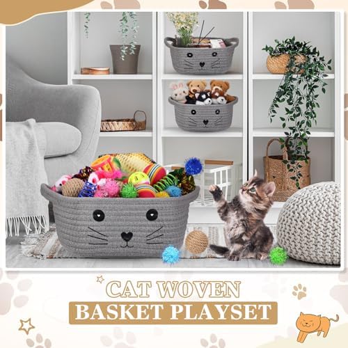 Zopeal 58 Pcs Cat Toy Set with Storage Basket Indoor, Grey, 9.8 Inch - Image 4