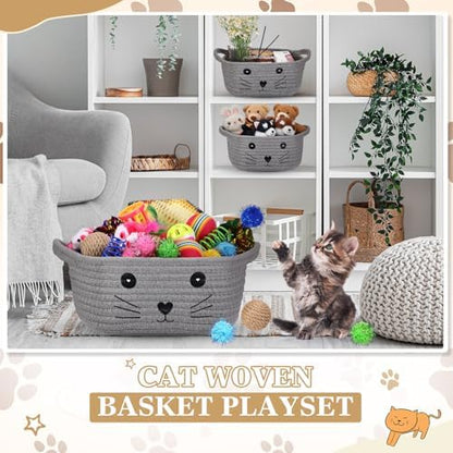 Zopeal 58 Pcs Cat Toy Set with Storage Basket Indoor, Grey, 9.8 Inch - Image 4