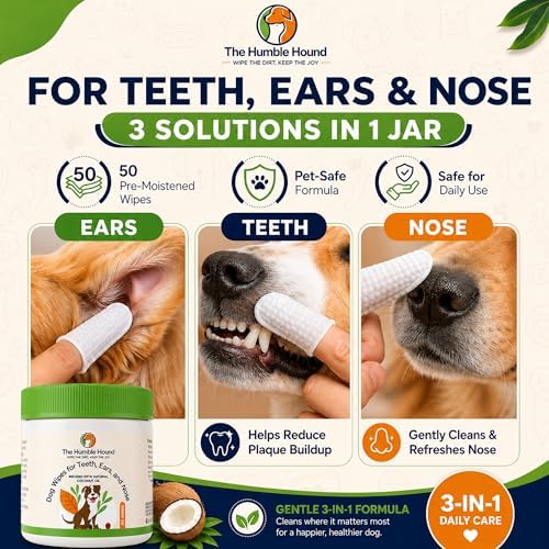 3-in-1 Dog Dental Wipes – Finger Wipes for Teeth, Ears & Snout Infused with Coconut Oil | Promotes Fresh Breath, Tartar Control & Daily Hygiene | Gentle Grooming Wipes for All Dogs – 50 Count - Image 2