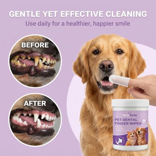 Pet Dental Finger Wipes for Dogs & Cats - 50 Count Unscented Teeth Cleaning Wipes Daily Care - Image 5