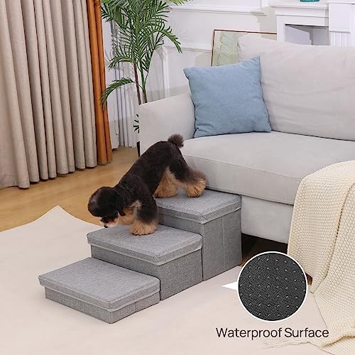 Linen Foldable Dog Stairs with Storage - Image 2