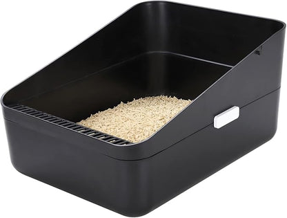 Sfozstra Open Top Litter Box: Black Medium Size with High Sides & Anti Leak Design, Easy Clean Litter Pan for Home Cats