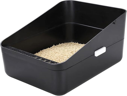 Sfozstra Open Top Litter Box: Black Medium Size with High Sides & Anti Leak Design, Easy Clean Litter Pan for Home Cats