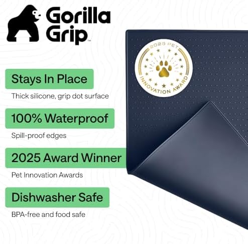 GORILLA GRIP Dog Food Mat, 100% Waterproof Silicone, 18.5x11.5 Navy - Image 2