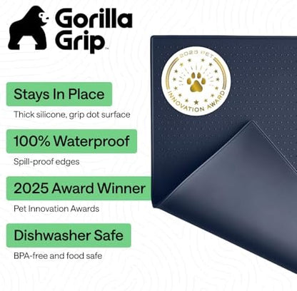 GORILLA GRIP Dog Food Mat, 100% Waterproof Silicone, 18.5x11.5 Navy - Image 2